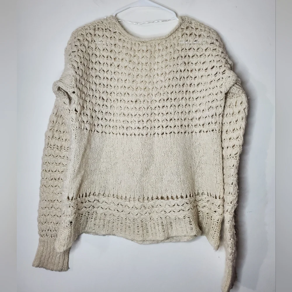 Free People Crashing Waves Open Chunky Knit Scoop Neck Wool Blend Sweater XS
